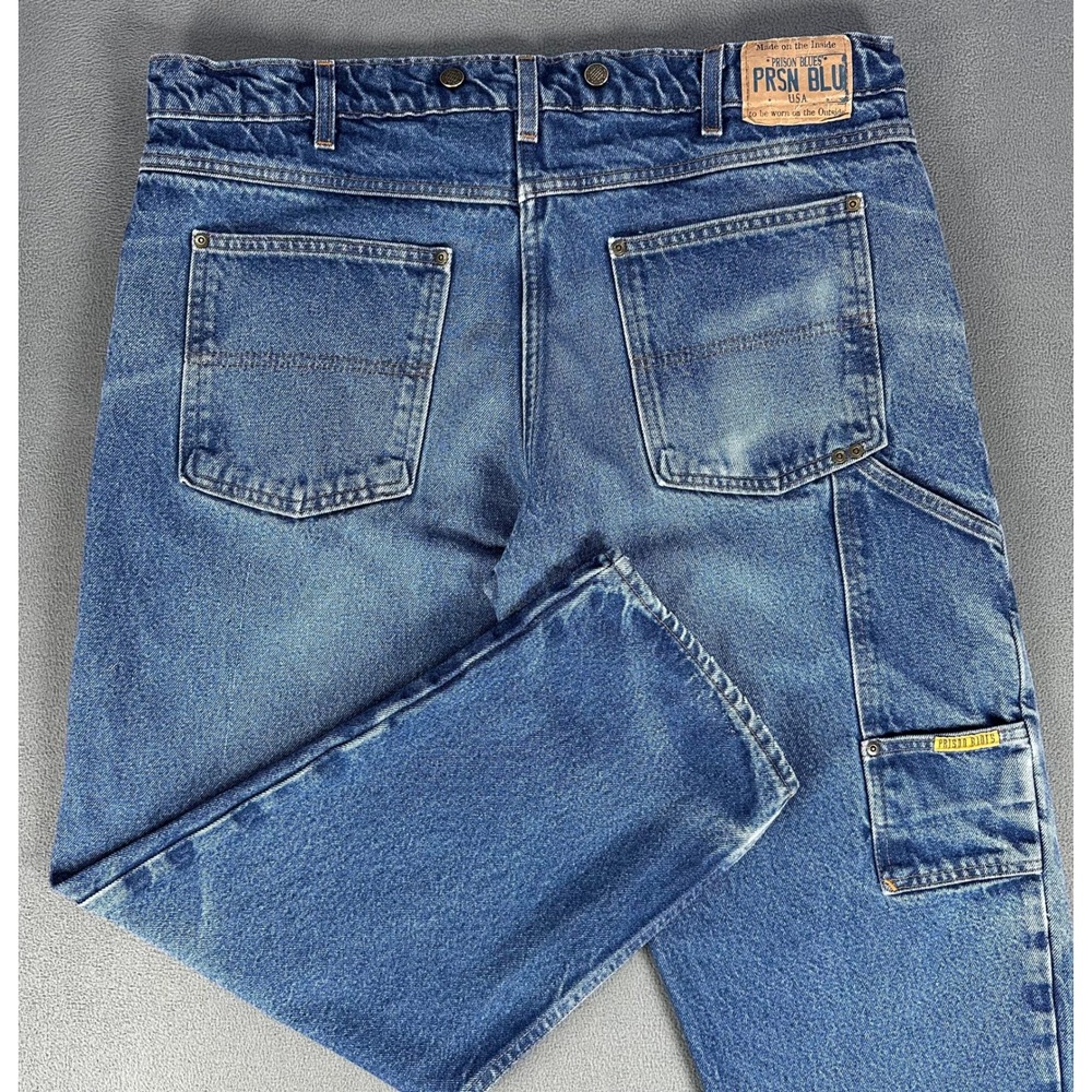 Prsn Blu Jeans Mens 42x30 Blue Distressed Faded Carpenter Prison Blues Workwear